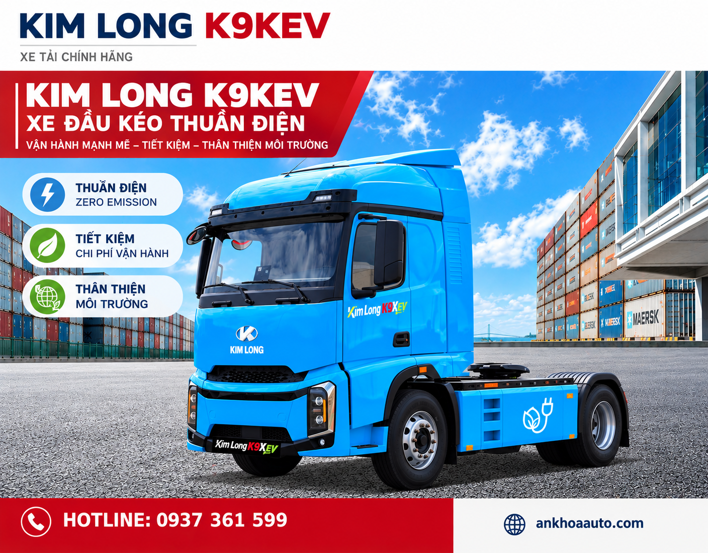 Xe Đầu Kéo Kim Long K9KEV 6x4 Thuần Điện