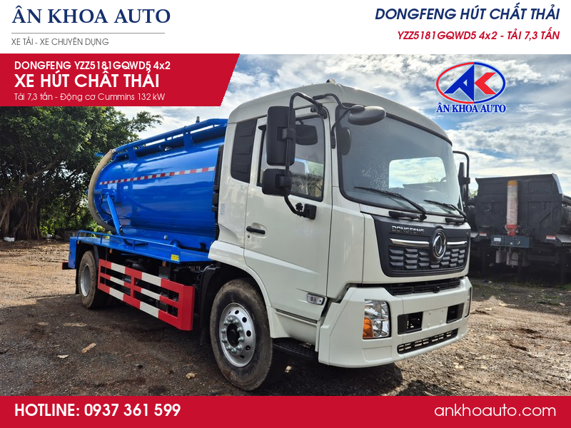 Xe Hút Chất Thải Dongfeng 4x2 YZZ5181GQWD5 Tải 7,3 Tấn