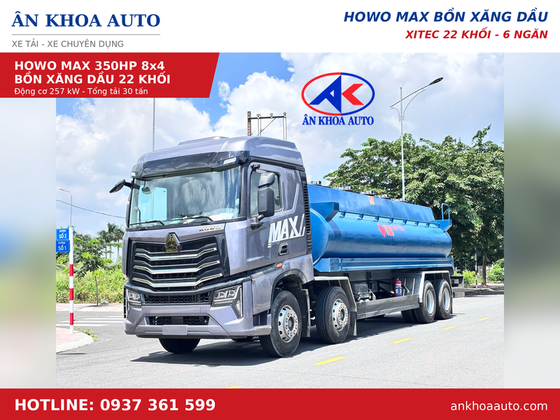 Chi Tiết HOWO MAX 350 HP 8x4 Bồn Xăng Dầu 22 Khối