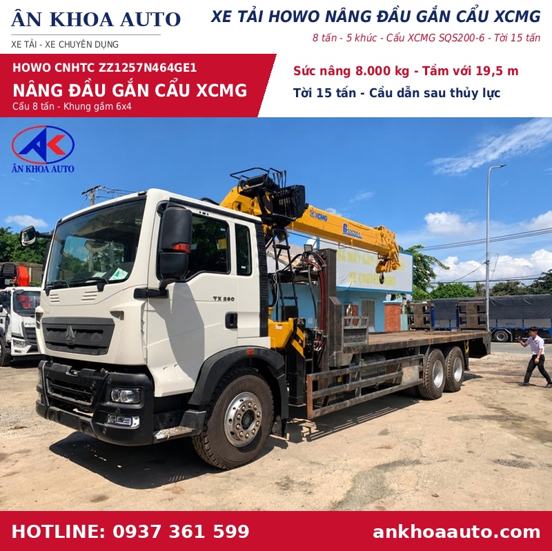 Xe HOWO nâng đầu gắn cẩu XCMG 8 tấn 5 khúc - Giá Thông Số