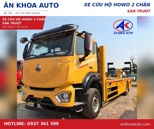 Xe Cứu Hộ HOWO 2 Chân Sàn Trượt Kéo Chở Xe | Ân Khoa Auto
