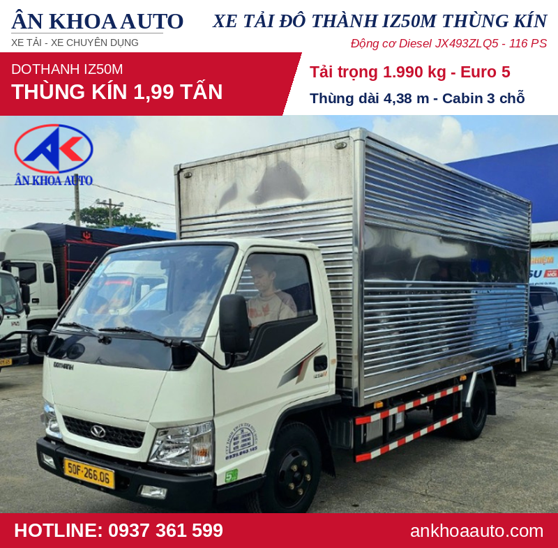 Xe Tải Đô Thành IZ50M Thùng Kín 1,99 Tấn
