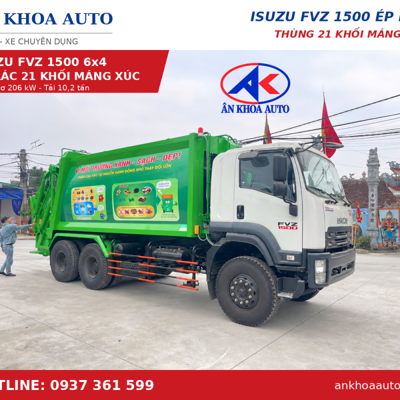 Xe Ép Rác Isuzu FVZ 6x4 21 Khối Máng Xúc