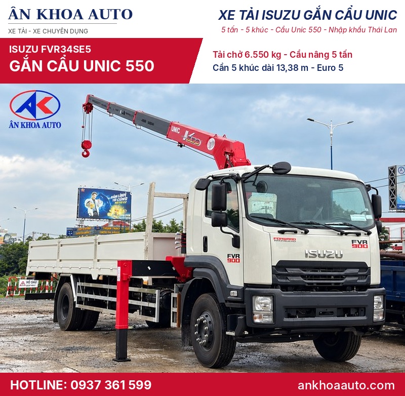 Xe tải Isuzu FVR34SE5 gắn cẩu Unic 550 5 tấn 5 khúc- Giá & Thông Số